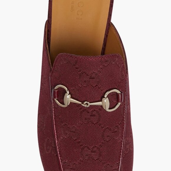 Gucci Princetown Horsebit Loafer Mules, GG Canvas, Maroon, Women’s Size 37 - Picture 3 of 6
